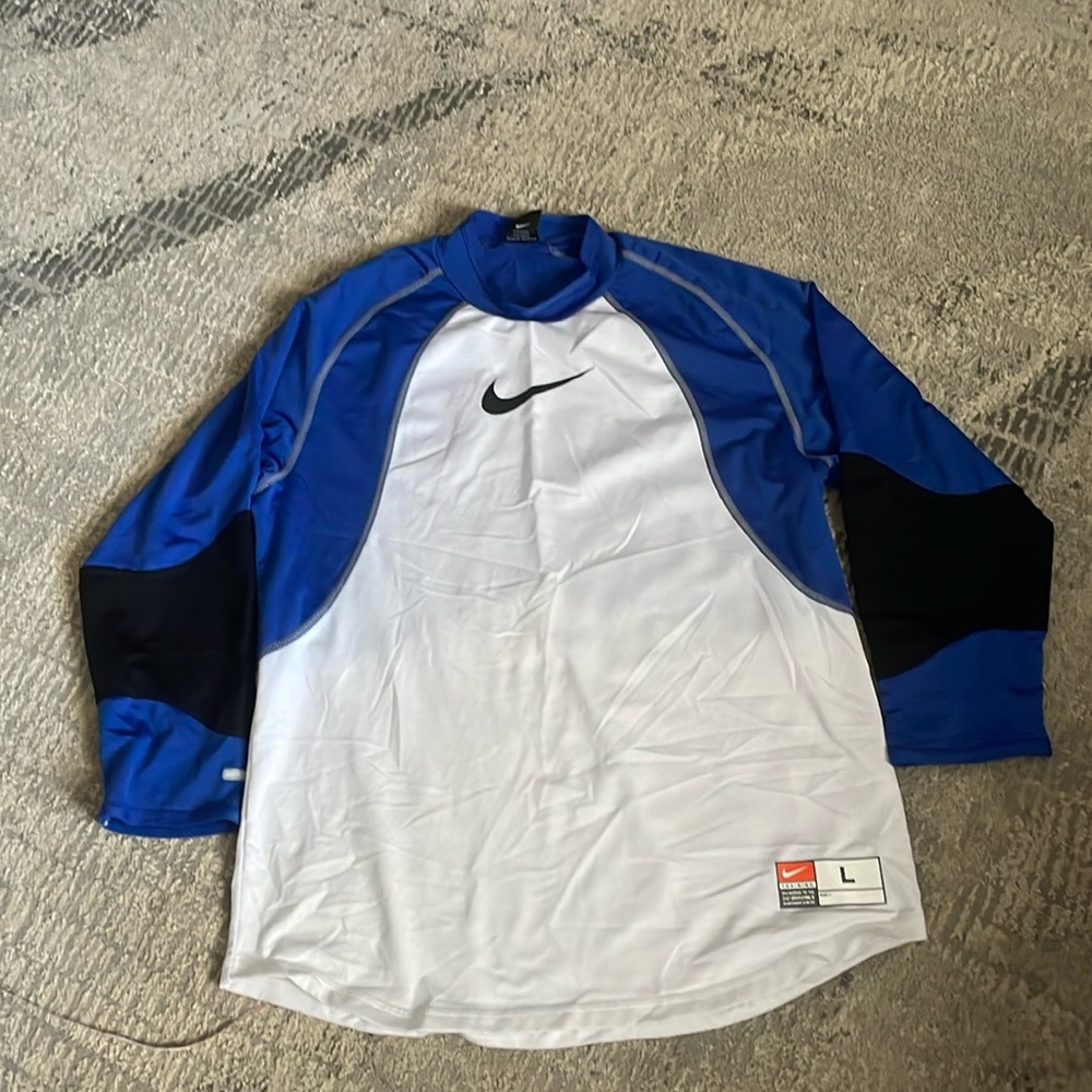 Men’s Nike Pro Fit dry mock neck long sleeve training shirt (white/blue/black) L